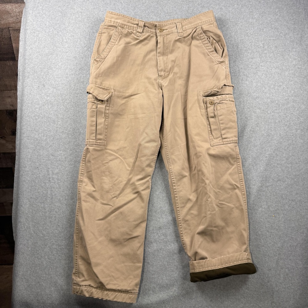 Old Navy Cargo Pants Mens 34x32 Tan Fleece Lined Straight Leg Cotton Utility Y2K